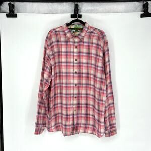 Men's Tailor Vintage Pink Plaid Linen Long Sleeve Button Down Shirt - Size XL